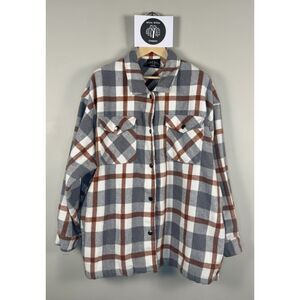 HFX Women's Rust and Gray Plaid Flannel Shacket Size XL